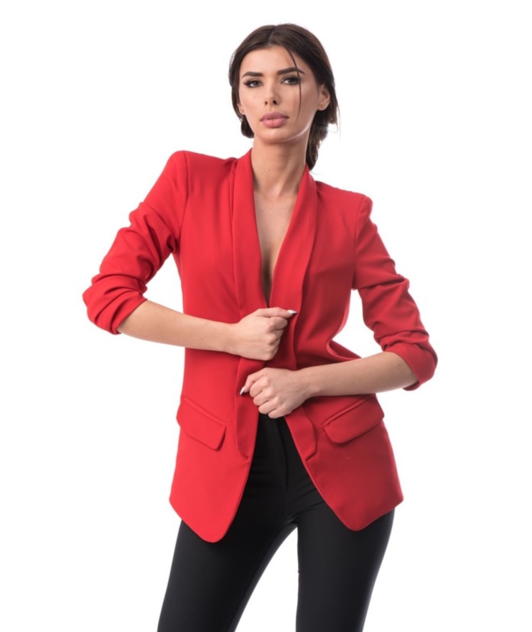 Sacou damă elegant One‑size, croi cambrat – rosu, fără nasturi