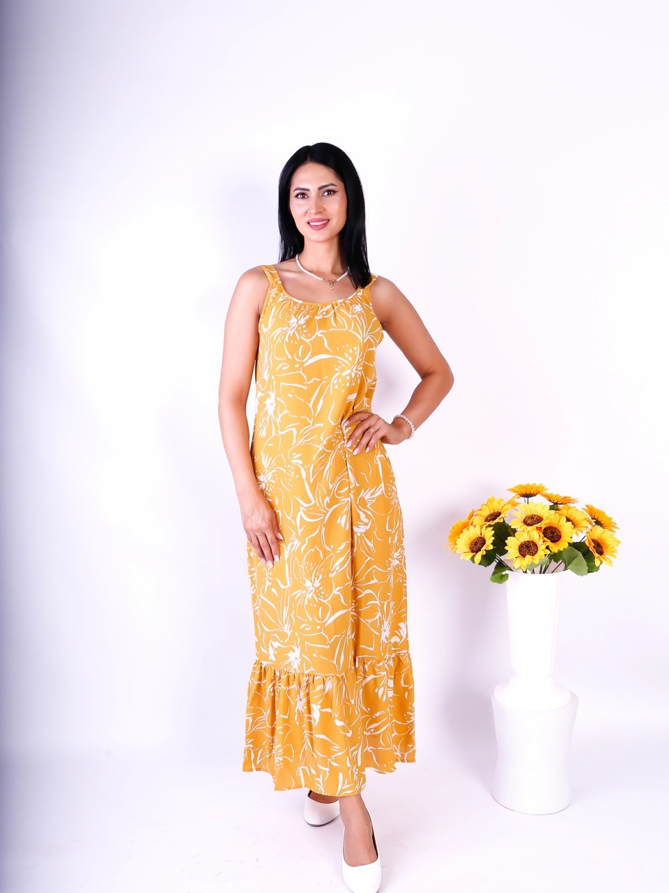 ONLY Rochie dama maxi cu imprimeu floral galben mustar