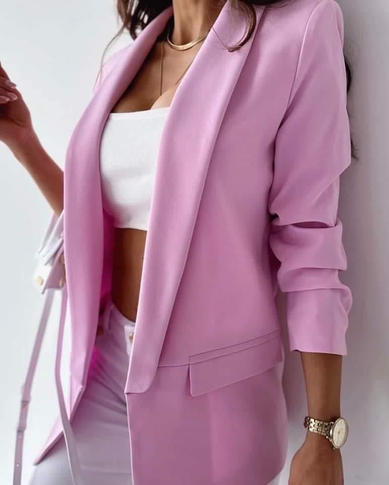 Sacou damă elegant One‑size, croi cambrat – roz pal, fără nasturi