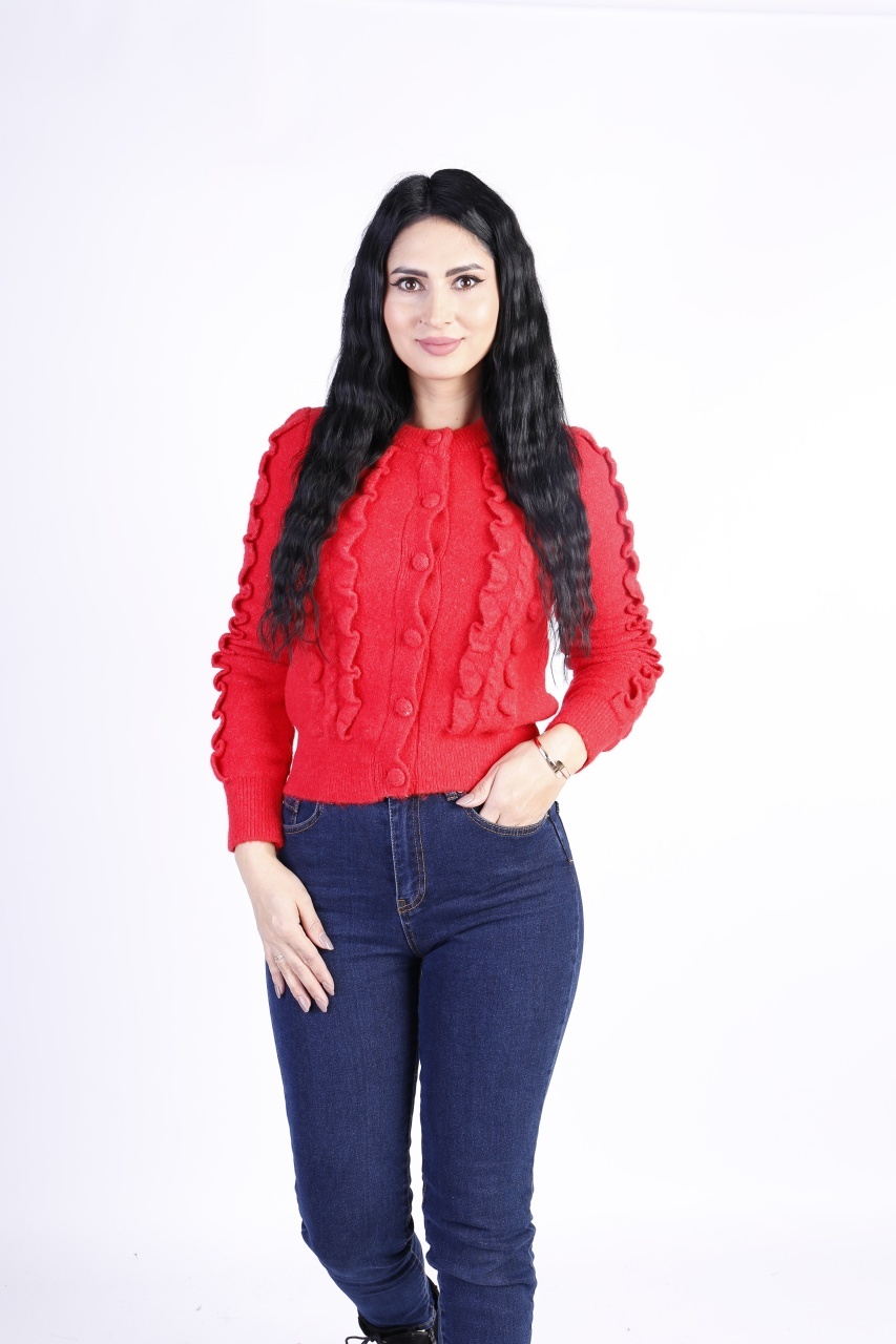 Cardigan dama Tricotat cu Volane Rosu