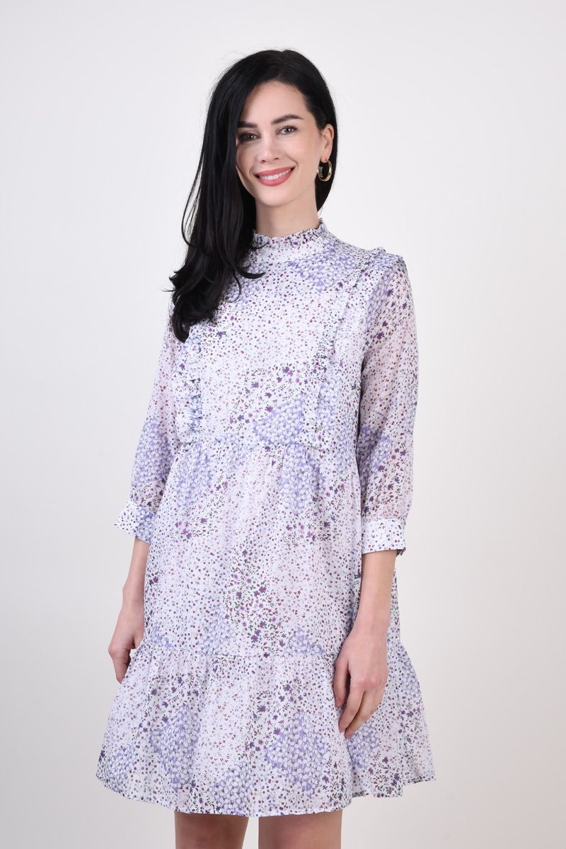 Rochie albă midi elegantă cu imprimeu floral – lejeră și feminină