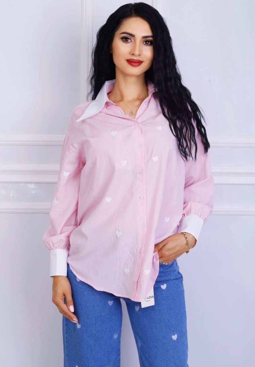 Camasa dama Roz Oversized cu Inimi