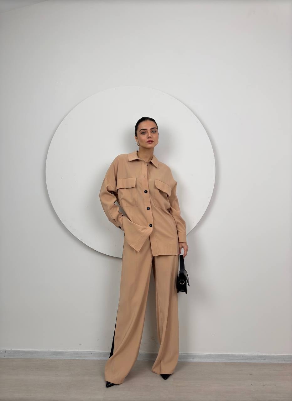 Compleu casual damă Erika maro cu bluza lejeră și pantaloni comozi