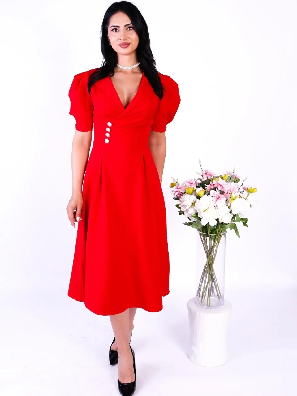 Rochie damă elegantă rosie Gabriela – croi clasic pentru ocazii speciale