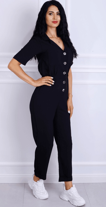 Salopeta dama Crystal cu maneca scurta pe negru