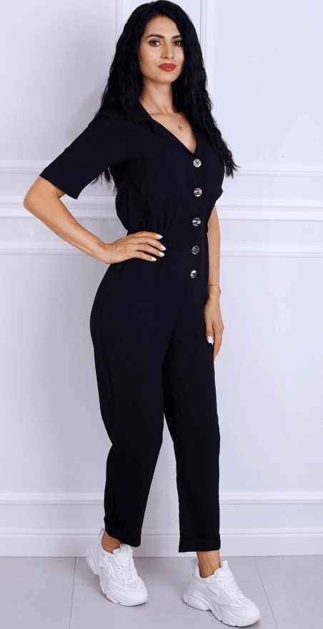 Salopeta dama Crystal cu maneca scurta pe negru