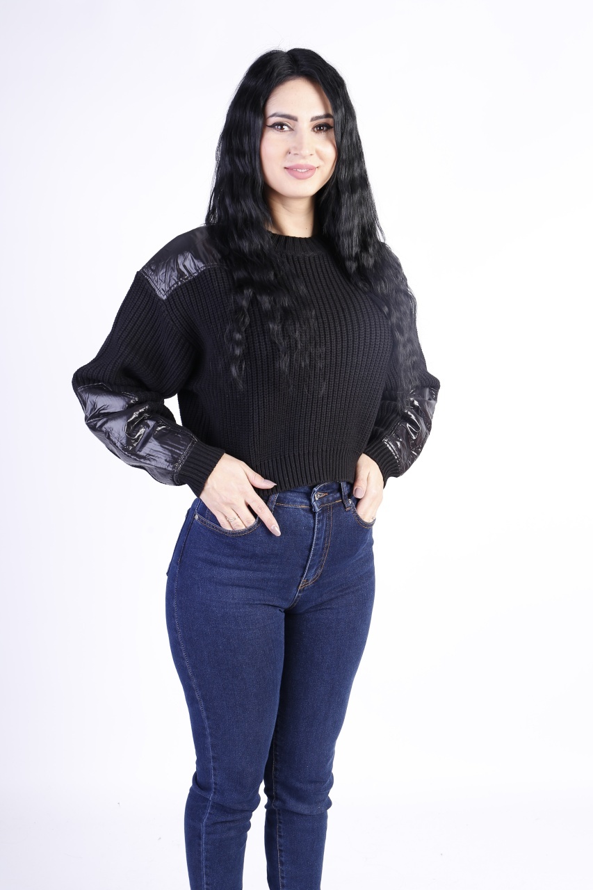 Bluza dama Edited cu inserti din piele ecologica