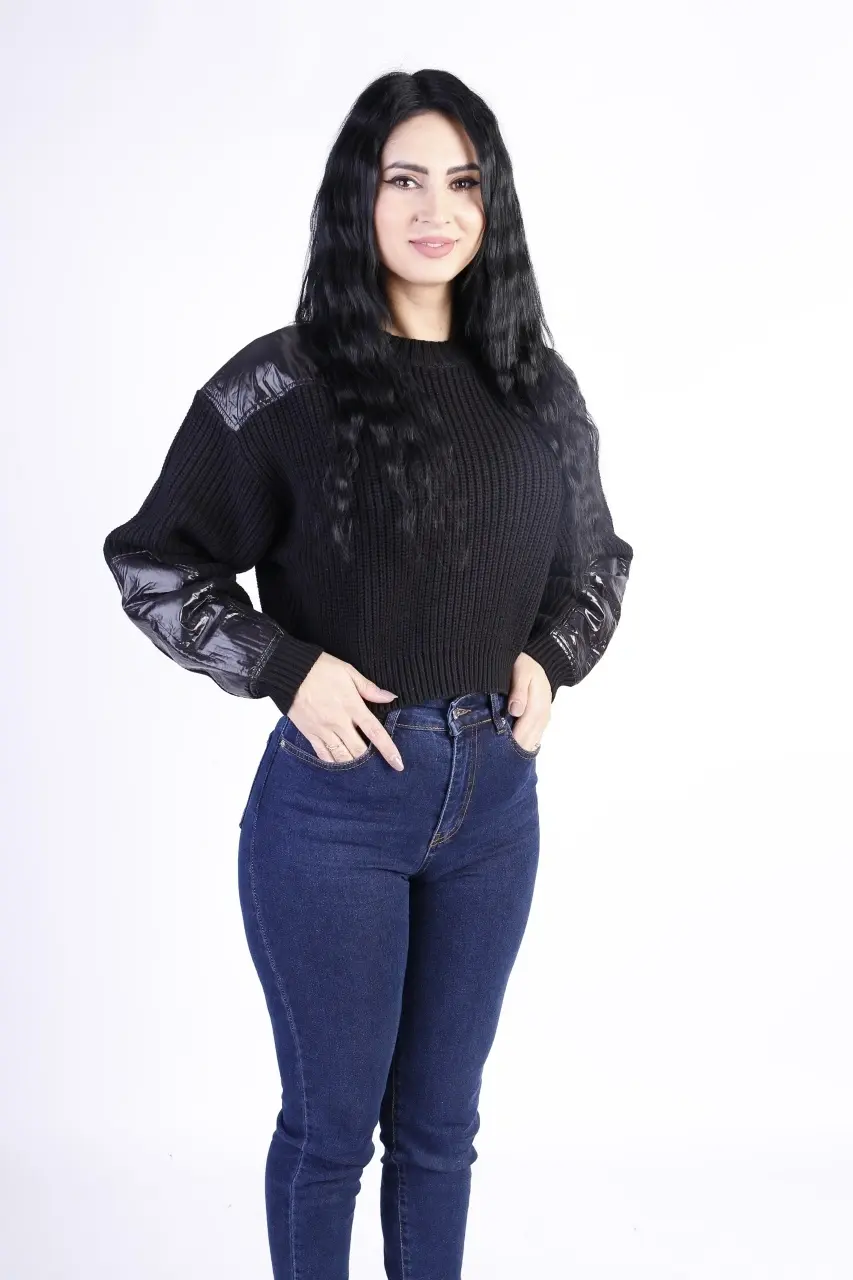 Bluza dama Edited cu inserti din piele ecologica
