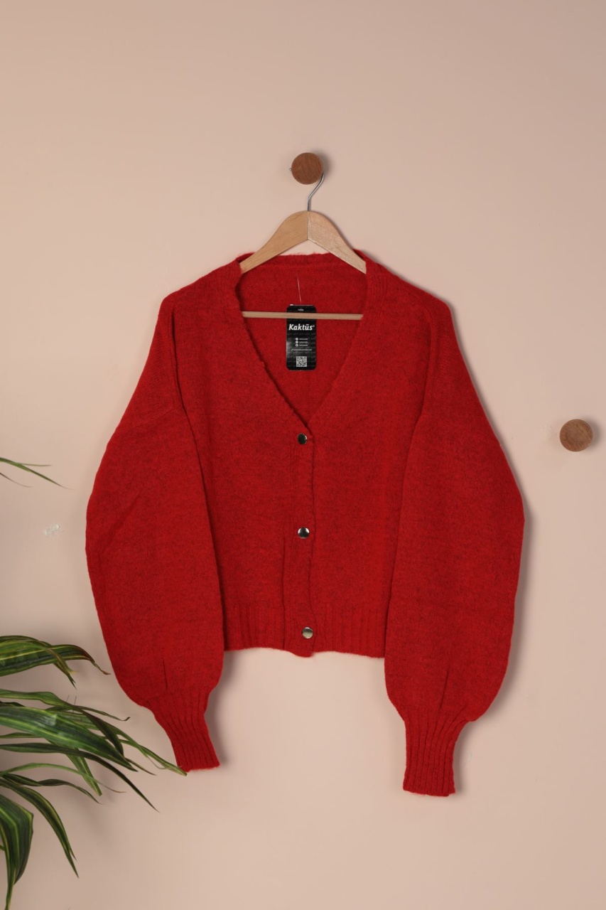 Cardigan dama ALMA cu maneci bufante rosu