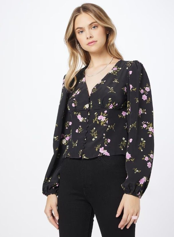 Bluza dama Oasis cu imprimeu floral negru