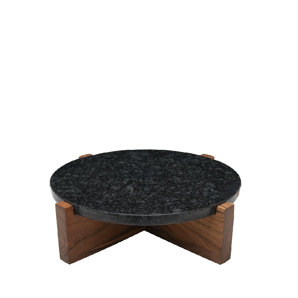 Platou marmura cu suport lemn Black 33 cm - MEB105