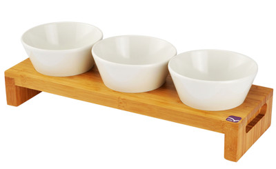 Set 3 boluri melamina cu tava bambus H 3.5 cm