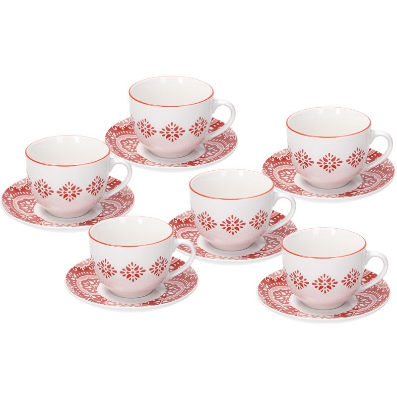 Set 6 cesti cu farfurie ceai , cappuccino , Coral 270 ml - 97044