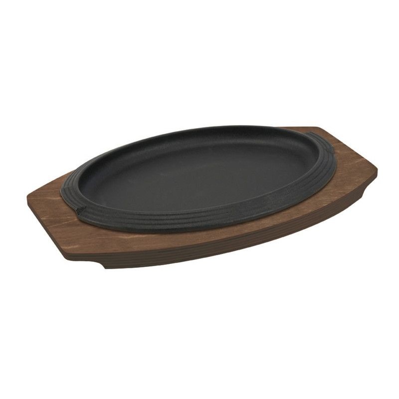 Vas servire fonta cu suport lemn oval ILsa 28 x 19 cm