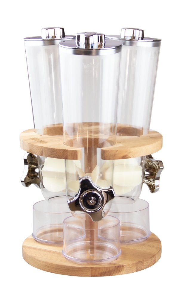 Dispenser cereale triplu rotativ Wood 3 x 2 litri - 62111