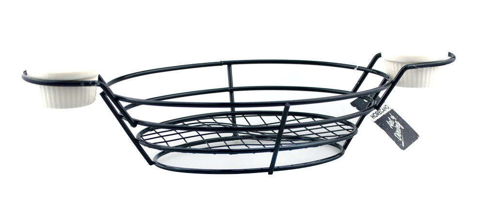 Coș de servire metalic cu 2 ramekin Horecano 37 x 17 x h6 cm