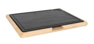 Tava dreptunghiulara din fonta cu suport lemn 33 x 25 cm - 1508002