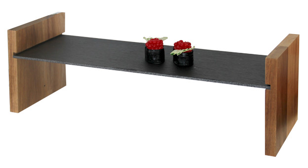 Suport servire din lemn cu placa ardezia 43x15xH 0.4 cm