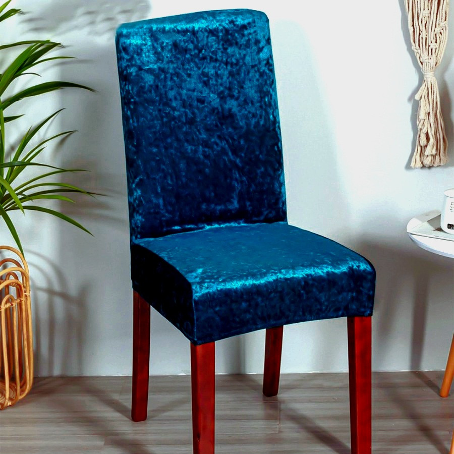 Set 6 huse pentru scaune, elastice si catifelate, culoare Albastru