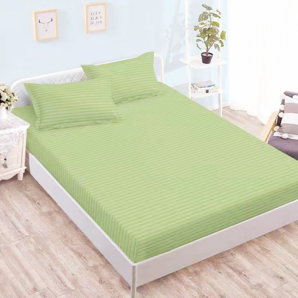 Cearceaf de pat cu elastic + doua fete perna, 160/180x200, culoare Verde, cod CS08