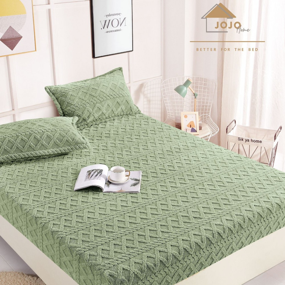 Husa de pat cu elastic Cocolino + doua fete perna, Model Tricotat, 180x200 cm, culoare Verde