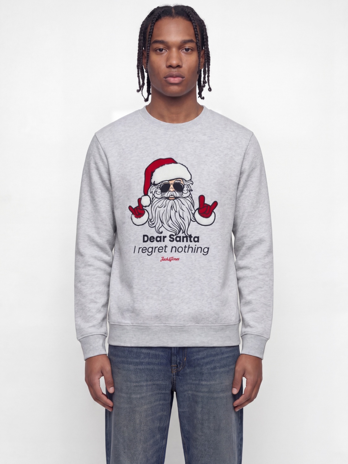Jack & Jones Bluza barbati cu imprimeu de Craciun, Regular Fit, JJXMAS, Alb (SELECTATI MARIMEA: M)