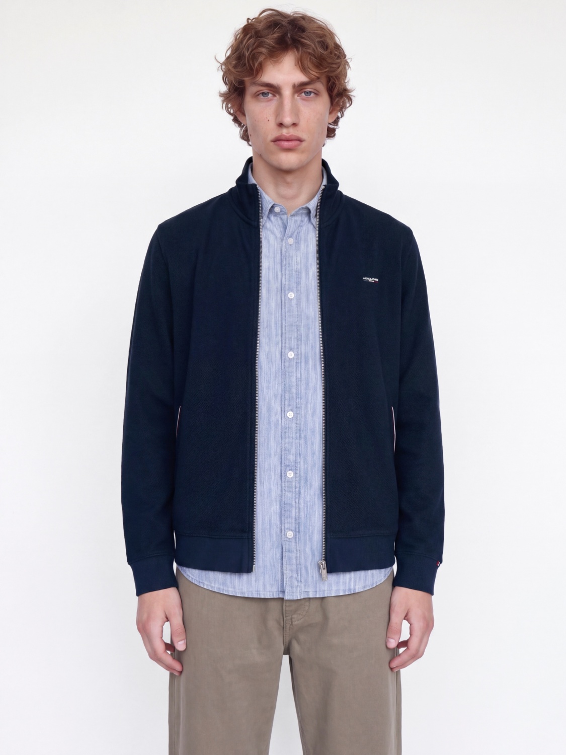 Jack & Jones Cardigan tricotat barbati, din bumbac organic, Regular fit, JPRBLUALVES, Bleumarin inchis (SELECTATI MARIMEA: S)