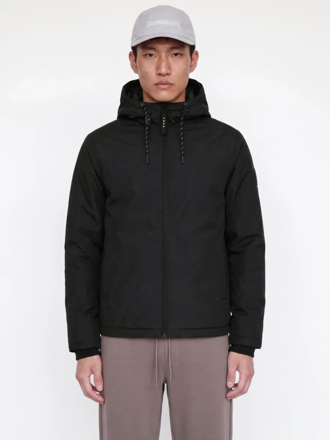 Jack & Jones Jacheta de tranzitie barbati, Regular fit, cu gluga fixa reglabila cu snur, JCOFUSION, Negru (SELECTATI MARIMEA: 2XL)