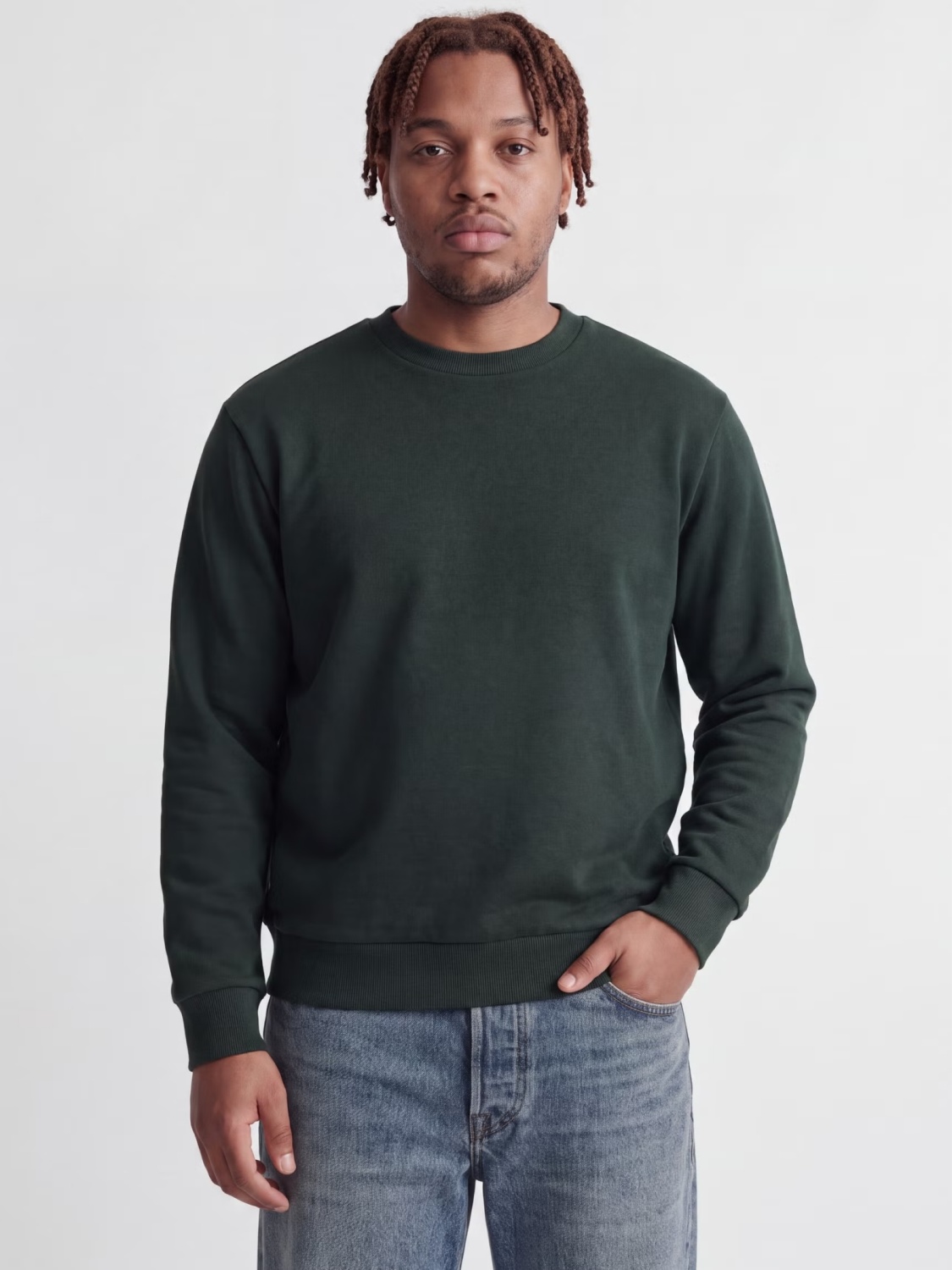 Jack & Jones Plus Bluza barbati big sizes, cu decolteu la baza gatului, Relaxed Fit, JJEBRADLEY, Verde inchis (SELECTATI MARIMEA: 6XL)