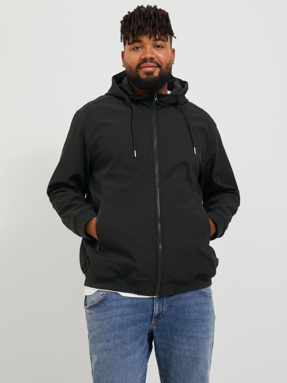 Jack & Jones Plus Jacheta softshell cu gluga barbati big sizes, Negru (SELECTATI MARIMEA: 8XL)