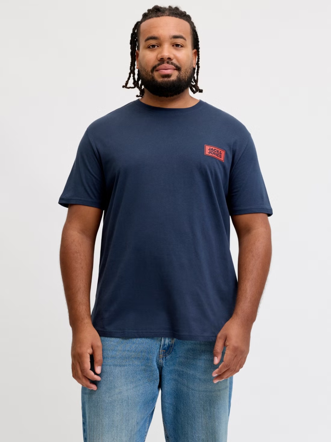 Jack & Jones Plus Tricou barbati big sizes, din bumbac, Regular fit, JJRUSH, Bleumarin inchis (SELECTATI MARIMEA: 3XL)