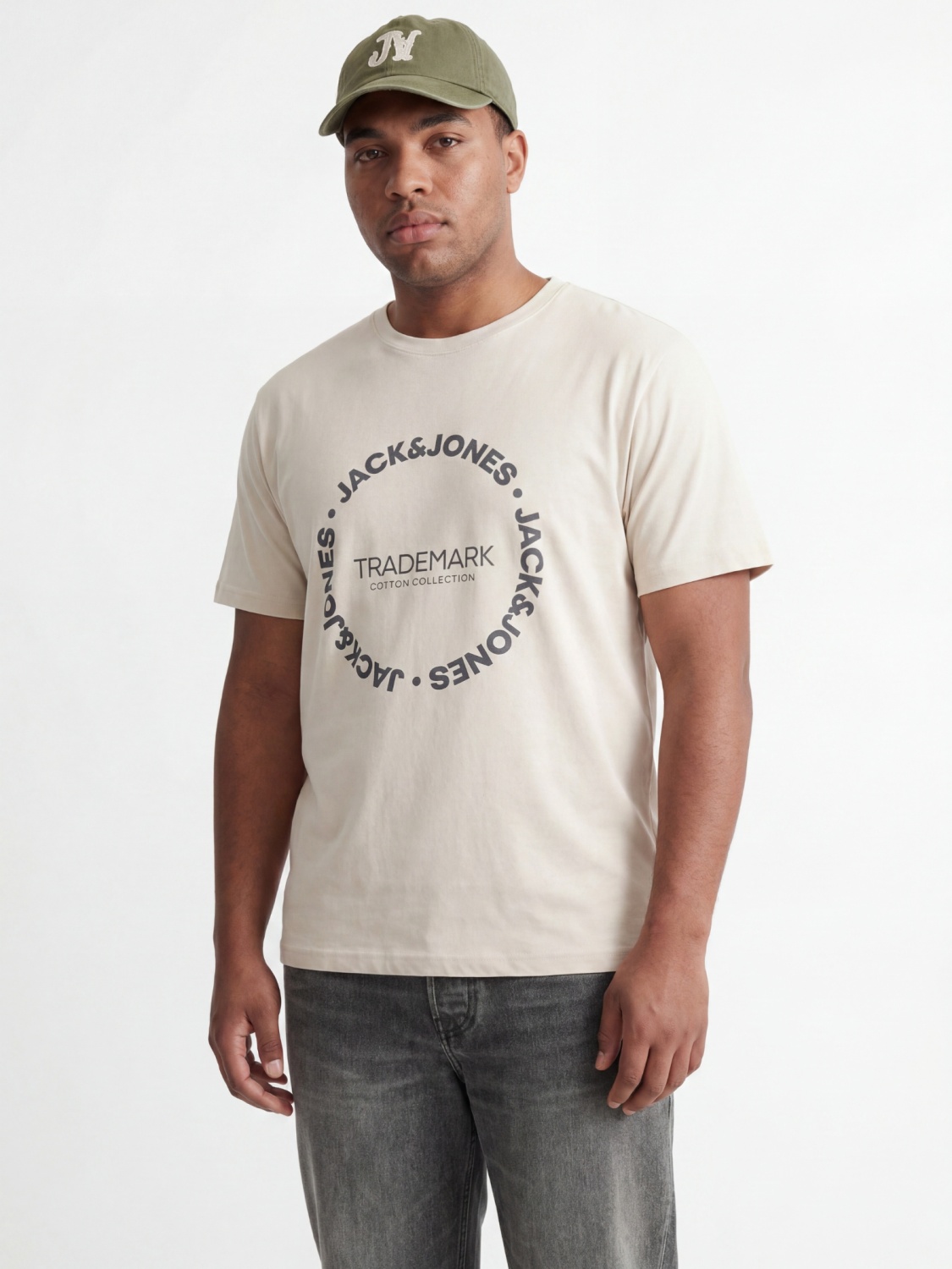 Jack & Jones Plus Tricou barbati big sizes, din bumbac, Regular Fit, JJBENSON, Crem (SELECTATI MARIMEA: 4XL)