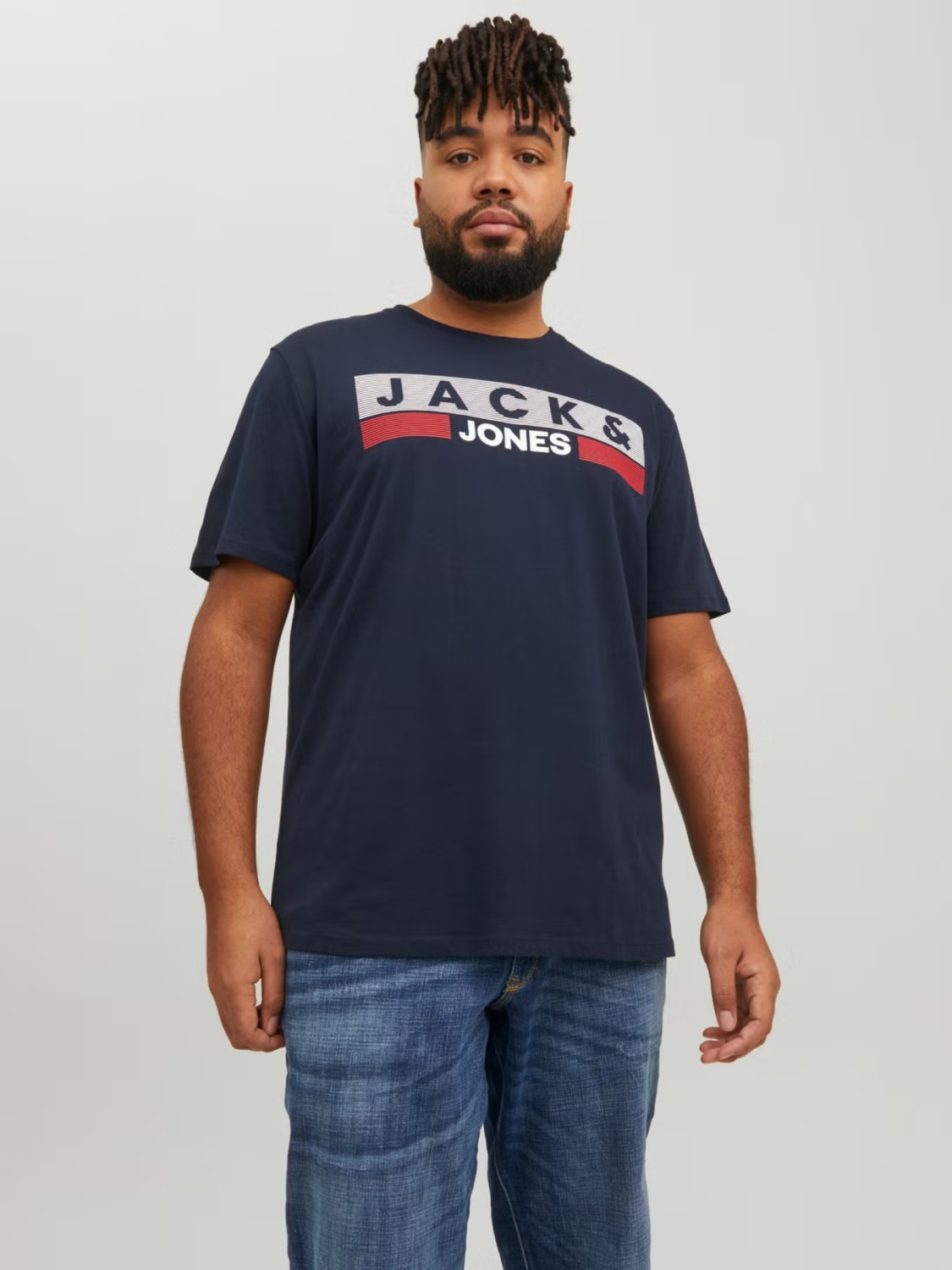 Jack & Jones Plus Tricou la baza gatului, barbati big sizes, din bumbac organic, Regular Fit, Bleumarin inchis (SELECTATI MARIMEA: 3XL)