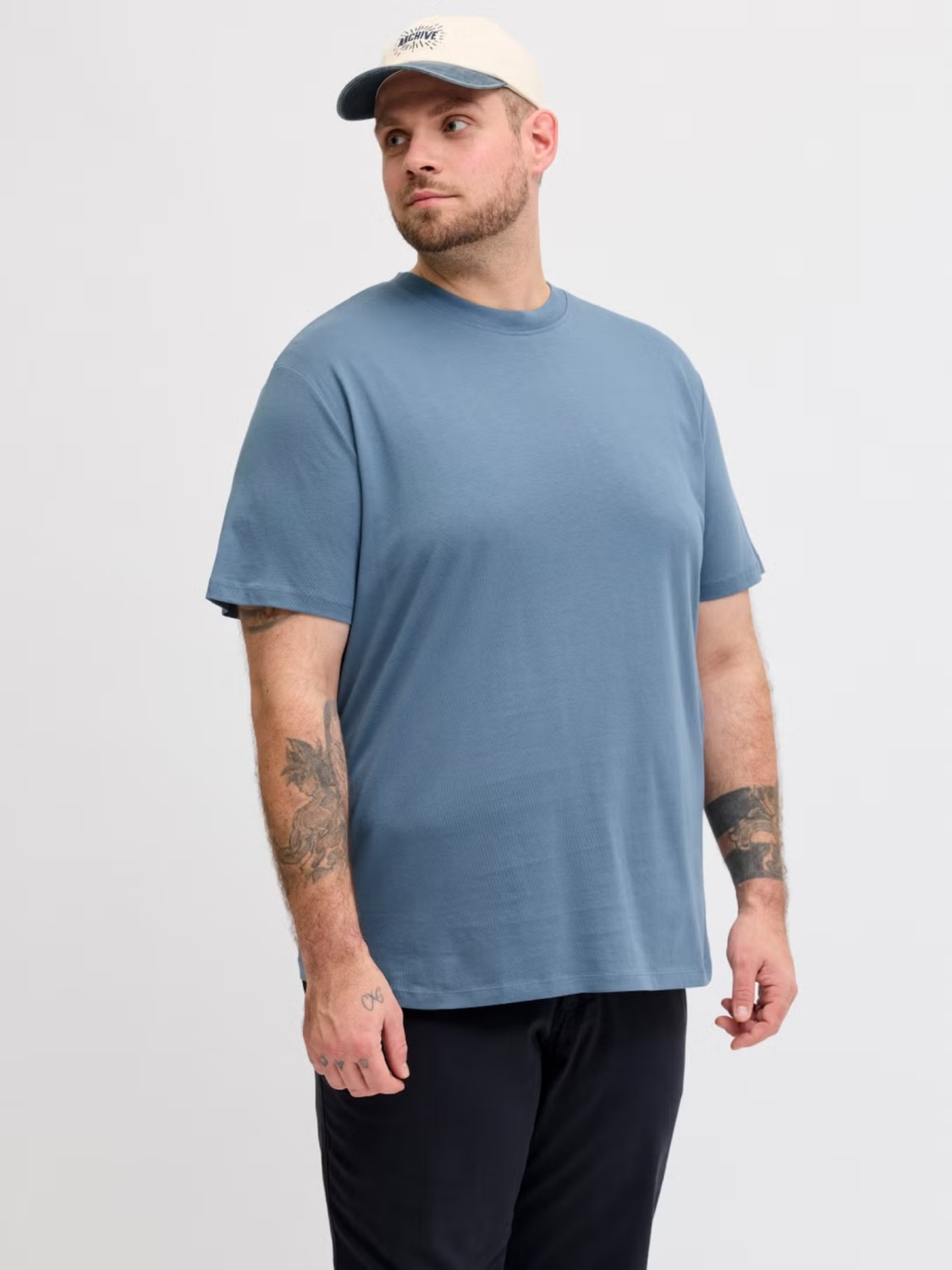 Jack & Jones Plus Tricou simplu barbati big sizes, Bradley, decolteu la baza gatului, Albastru (SELECTATI MARIMEA: 6XL)