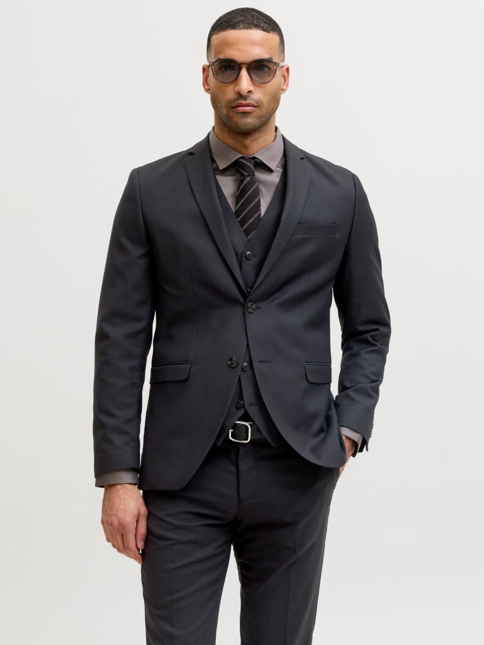 Jack & Jones Sacou barbati, din amestec de lana, Super Slim, JPRSOLARIS Premium, Negru (SELECTATI MARIMEA: 58)