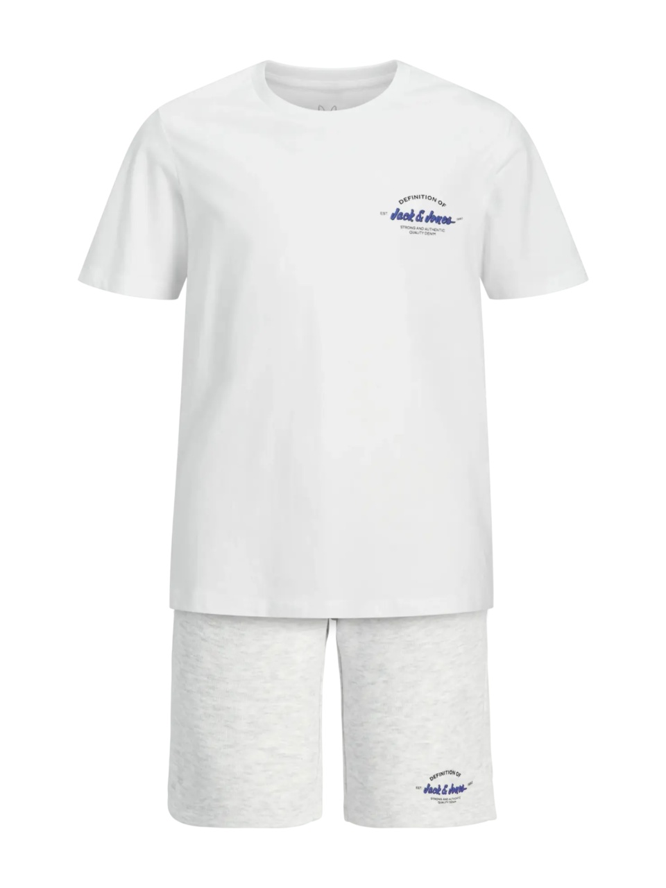 Jack & Jones Set pantaloni scurti si tricou baieti, din bumbac, Regular fit, Alb (SELECTATI MARIMEA: 176 cm)