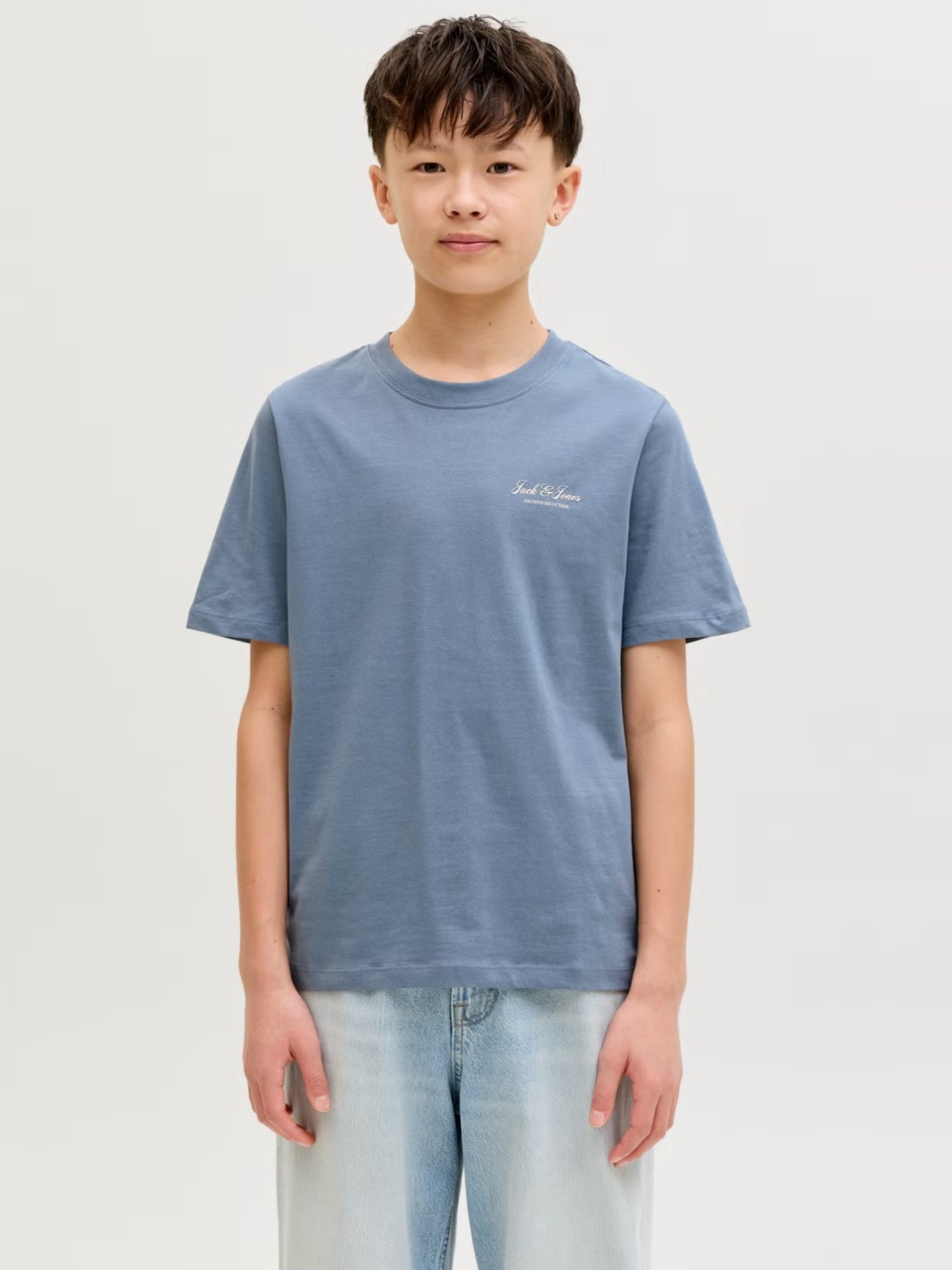 Jack & Jones Tricou din bumbac, baieti, cu decolteu la baza gatului, Albastru (SELECTATI MARIMEA: 152 cm)