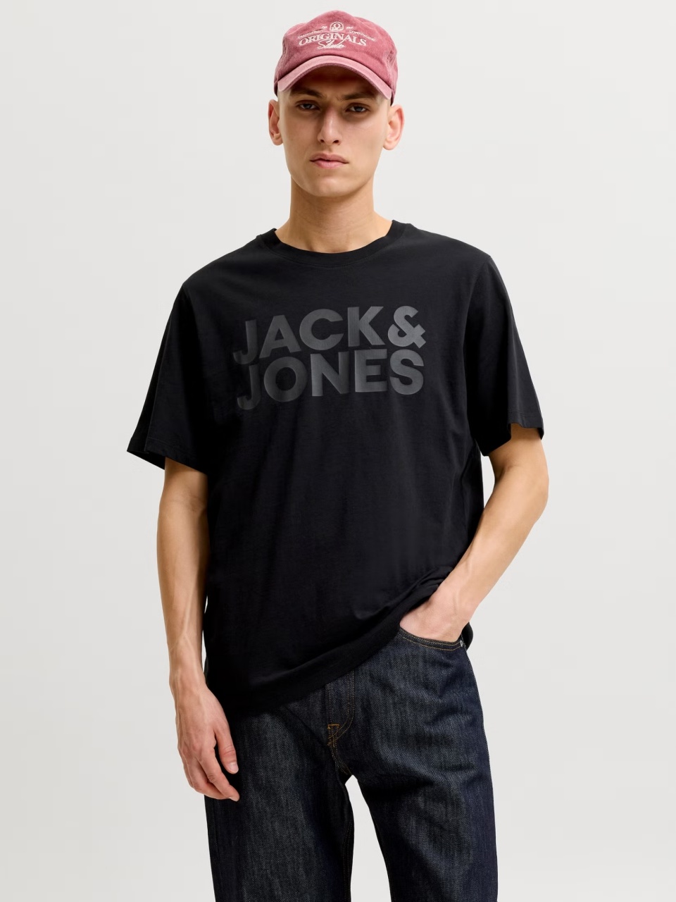 Jack & Jones Tricou simplu, barbati, cu logo, din 100% bumbac, Negru (SELECTATI MARIMEA: XS)