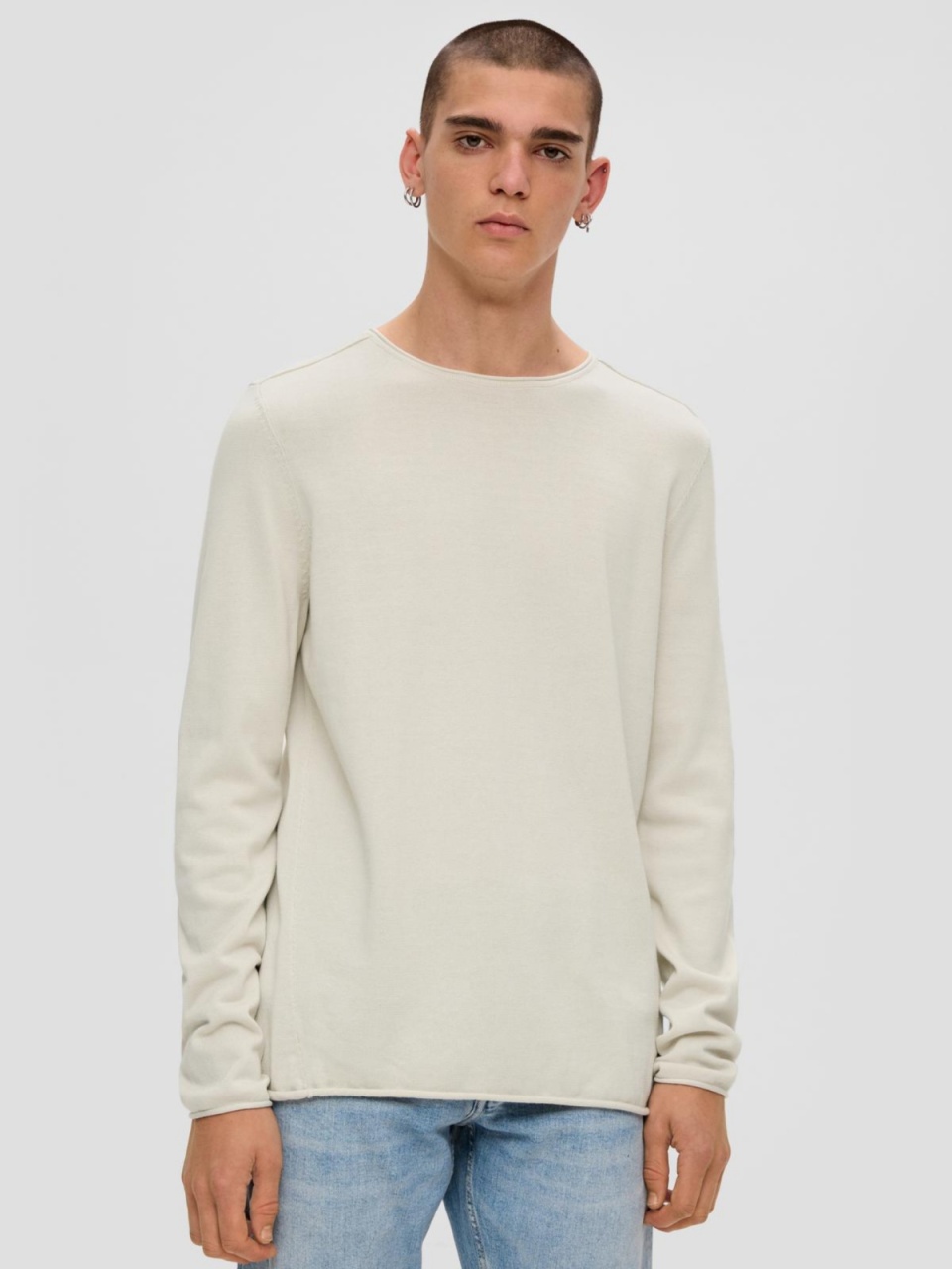 Pulover subtire barbati, cu decolteu la baza gatului, Gri deschis (SELECTATI MARIMEA: 2XL)