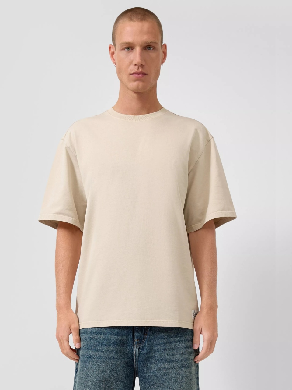 Q/S by s.Oliver Tricou la baza gatului barbati, din bumbac, Relaxed fit, Crem (SELECTATI MARIMEA: XL)