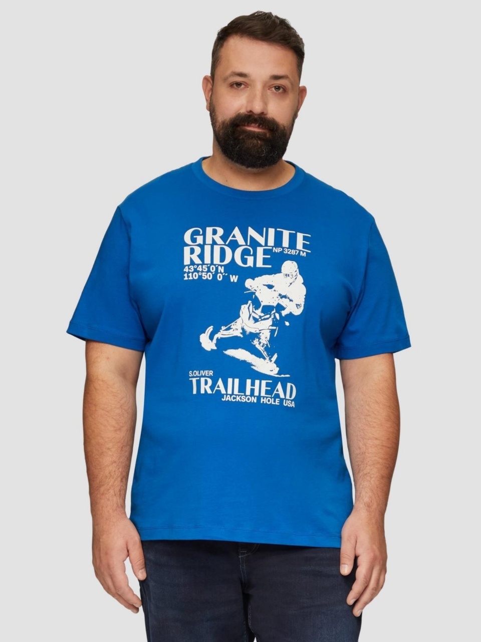 s.Oliver Big Sizes Tricou barbati big sizes la baza gatului din bumbac, cu imprimeu Grafic si croiala Regular fit, Albastru (SELECTATI MARIMEA: 2XL)