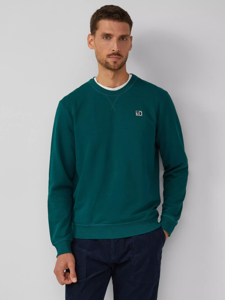 s.Oliver Bluza barbati, cu decolteu la baza gatului, logo, Verde (SELECTATI MARIMEA: 2XL)