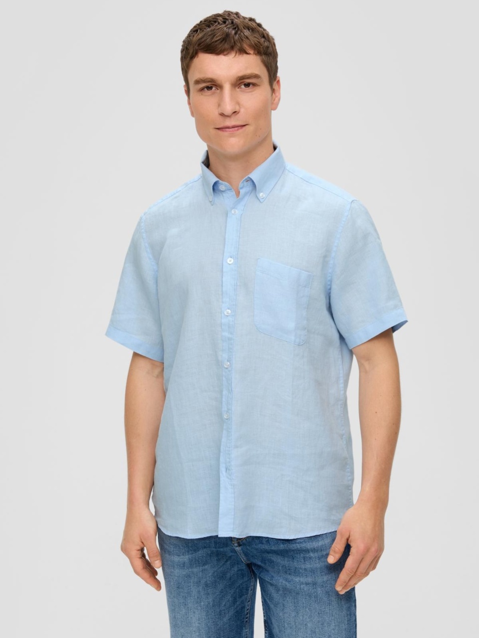 s.Oliver Camasa barbati cu maneca scurta din 100% in, Albastru deschis (SELECTATI MARIMEA: M)