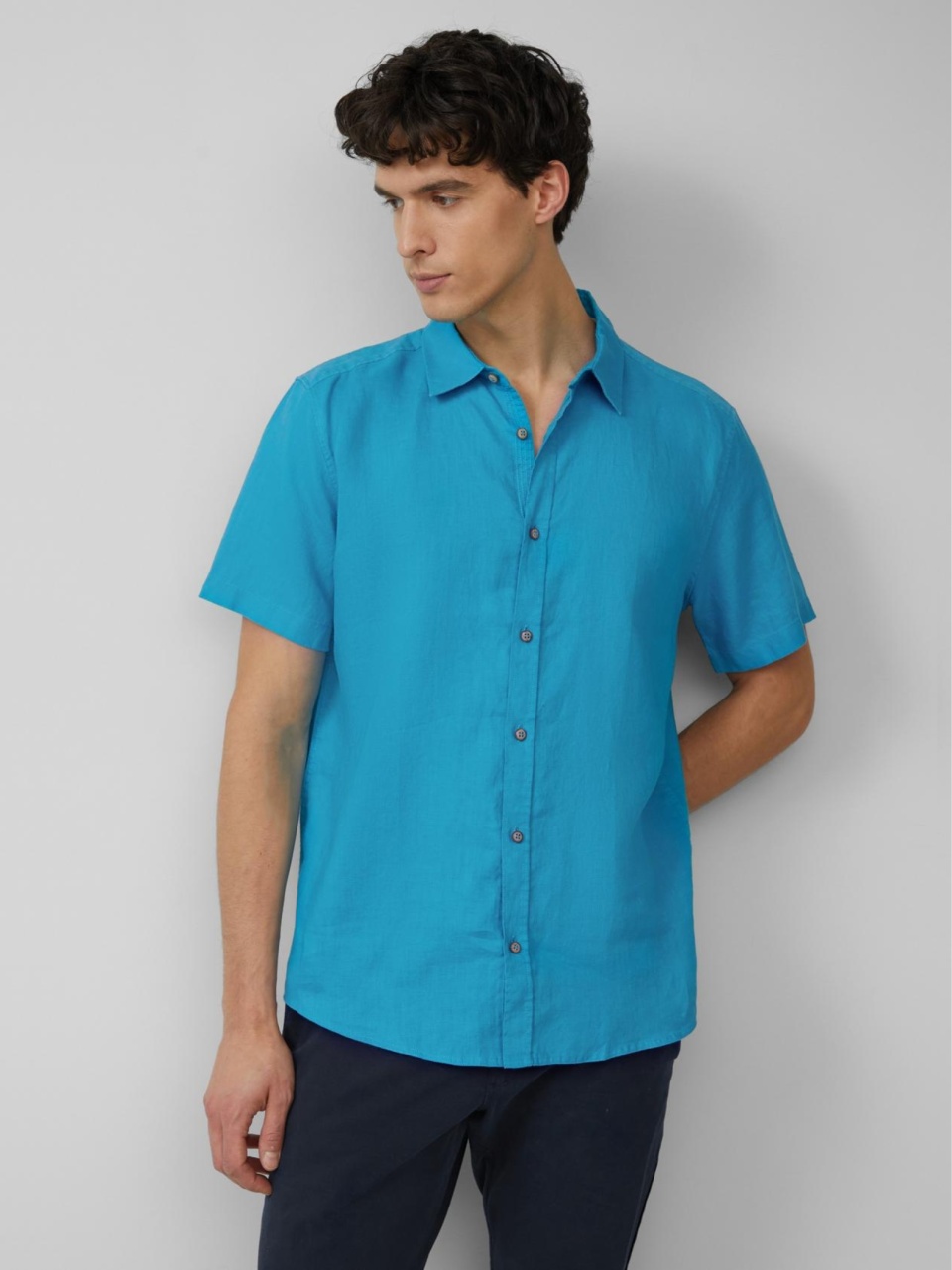s.Oliver Camasa usoara cu maneca scurta, barbati, din 100% in, Regular fit, Turcoaz (SELECTATI MARIMEA: S)