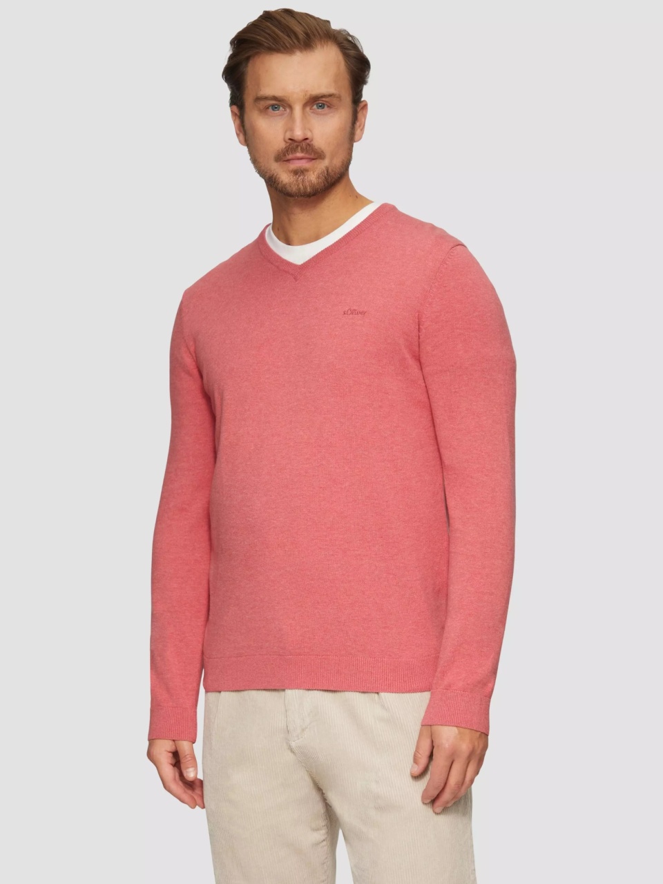 s.Oliver Pulover tricotat barbati cu achior si logo brodat, Roz prafuit (SELECTATI MARIMEA: 3XL)