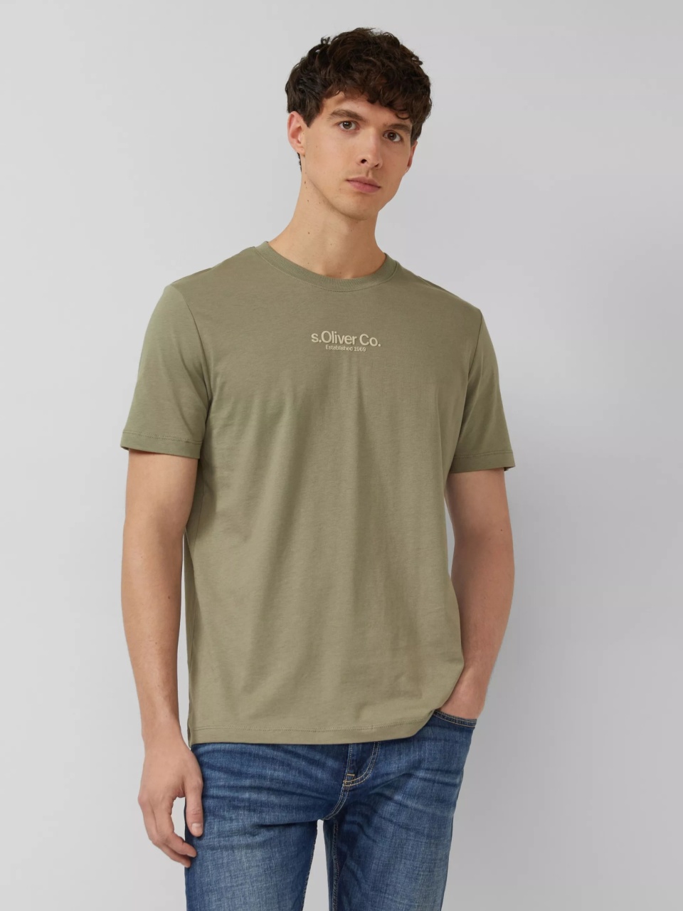 s.Oliver Tricou barbati la baza gatului, din bumbac, Regular fit, Olive (SELECTATI MARIMEA: M)