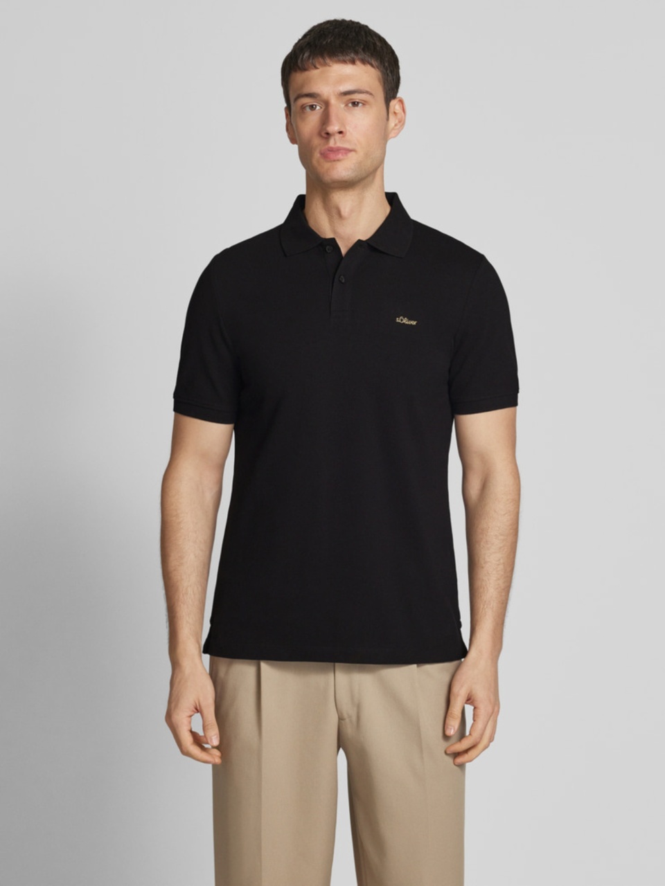 s.Oliver Tricou polo barbati, din 100% bumbac, cu logo, Negru (SELECTATI MARIMEA: XL)