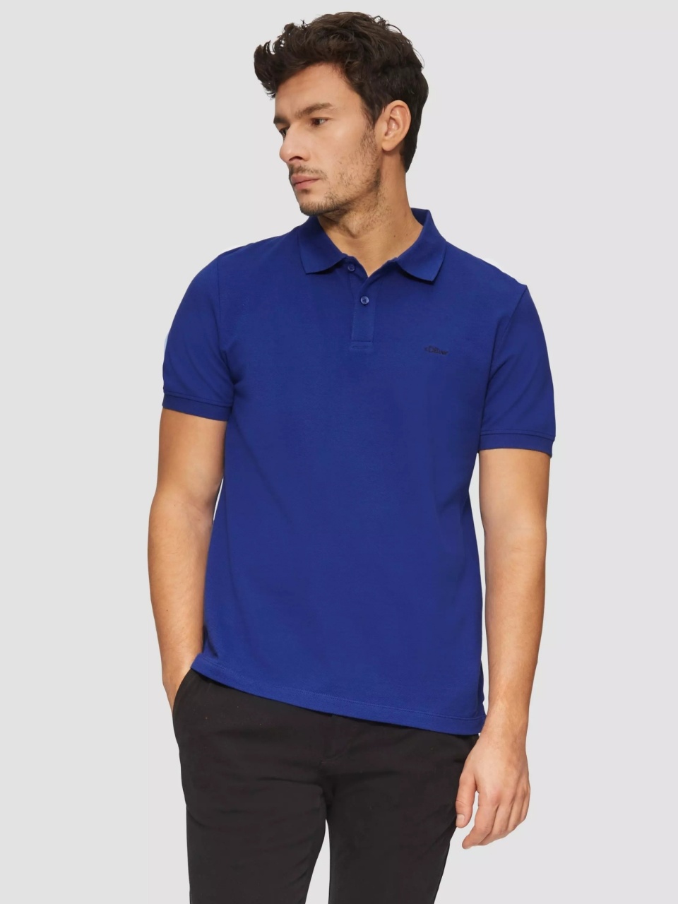 s.Oliver Tricou polo barbati, din bumbac cu croiala Regular Fit, logo, Albastru inchis (SELECTATI MARIMEA: S)