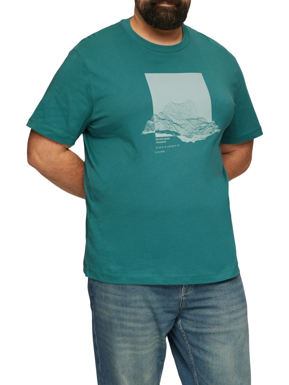 Tricou barbati big sizes la baza gatului din bumbac, cu imprimeu Grafic si croiala Regular fit, Verde (SELECTATI MARIMEA: 2XL)