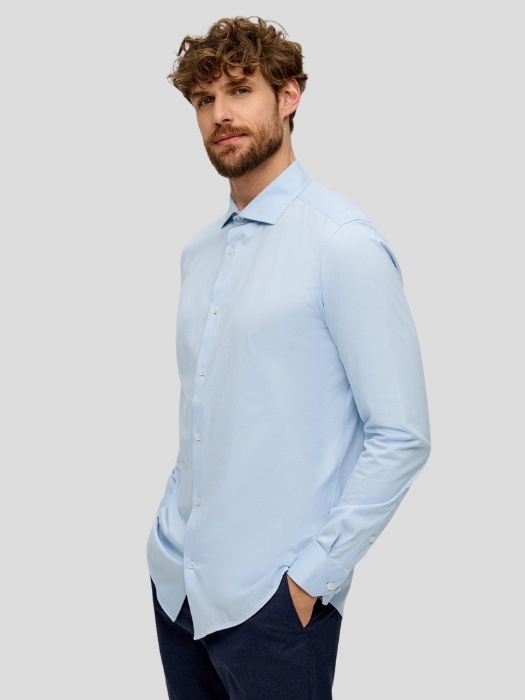 Camasa barbati cu maneca lunga din jerse de bumbac, croiala Tailored fit, Albastru deschis (SELECTATI MARIMEA: 45)
